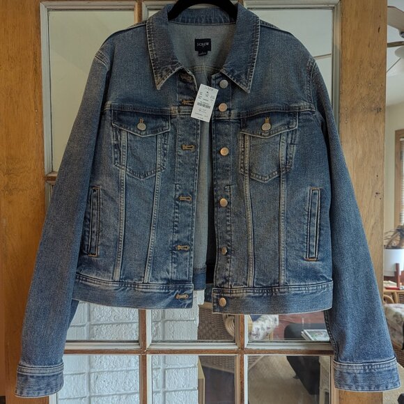 J. Crew Cropped Jean Jacket Size Large NWT - Picture 1 of 11